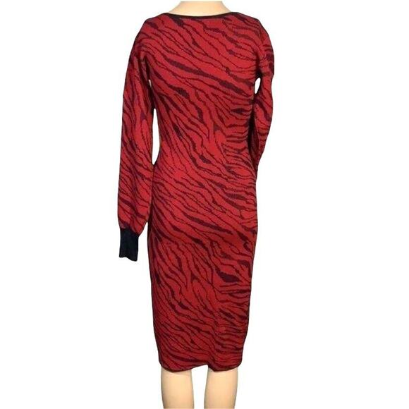 Rachel Roy Womens Sweater Dress Bernadette Knit Fitted Red Tiger Animal Print XS - Picture 6 of 12